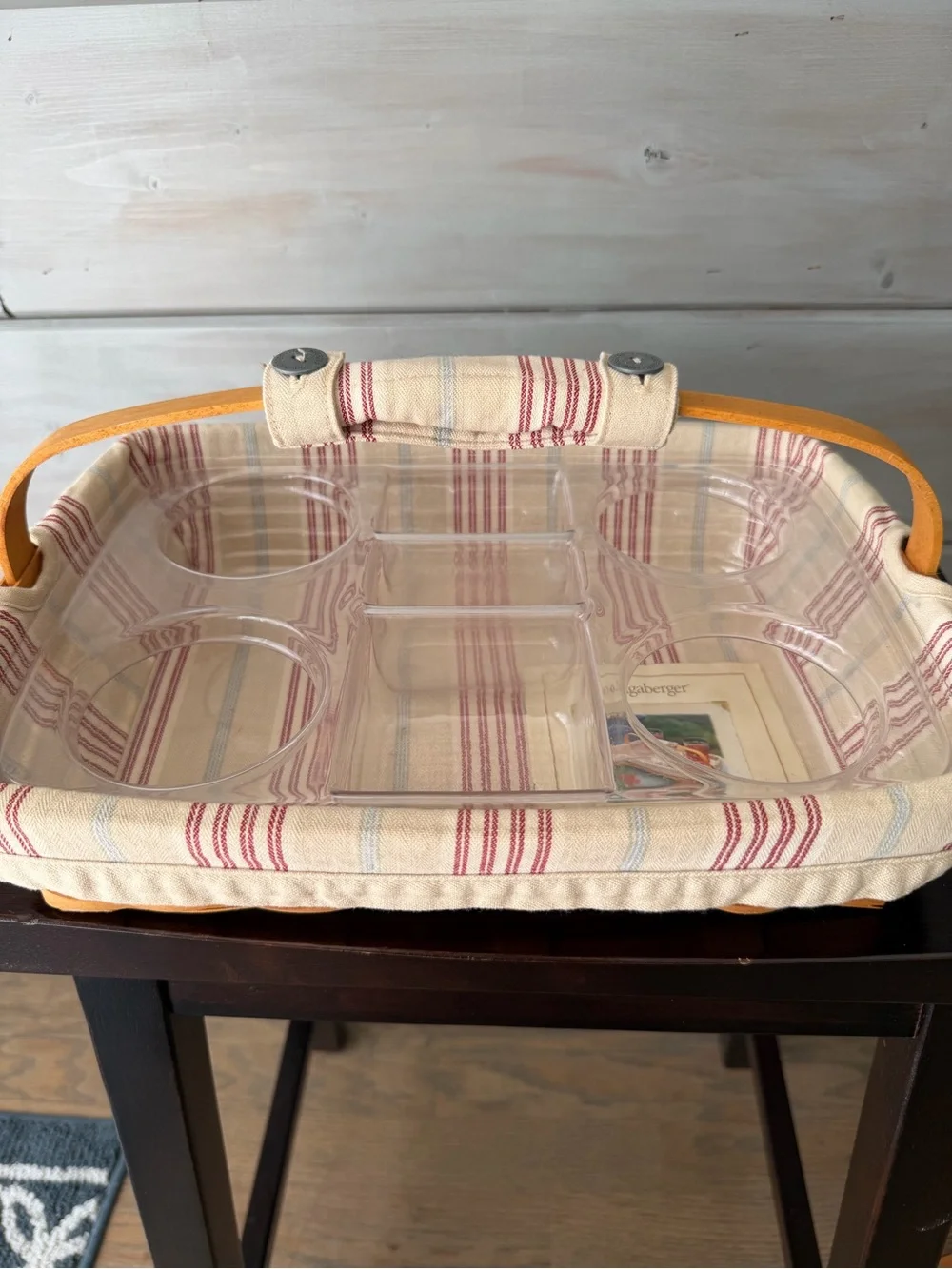 Longaberger Back Porch Basket 2 protectors and striped liner